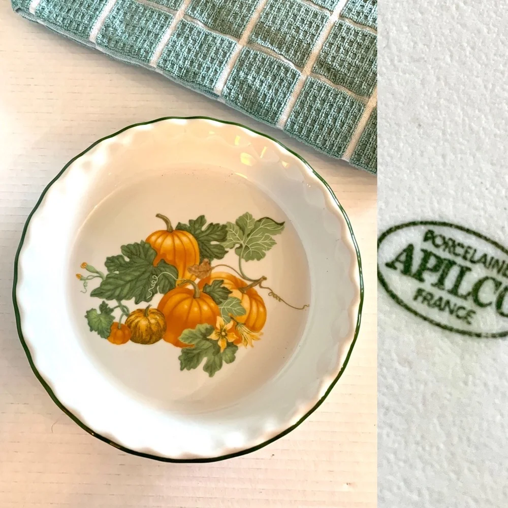 Vintage Porcelain Pie Plate Pumpkins Apilco France Fall Thanksgiving